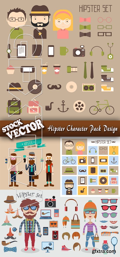 Stock Vector - Hipster Character Pack Design