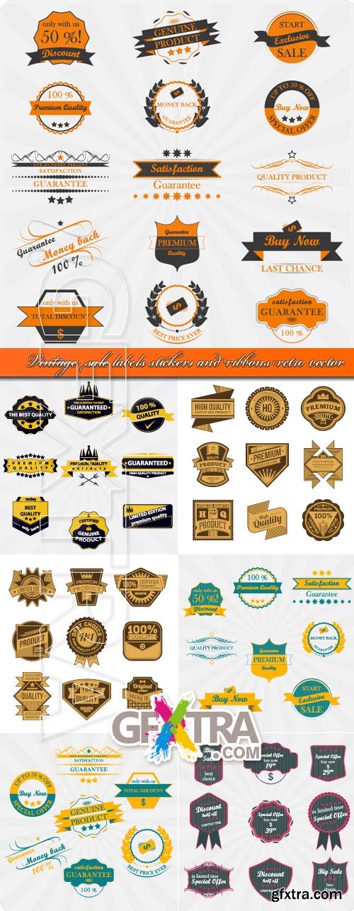 Vintage sale labels stickers and ribbons retro vector