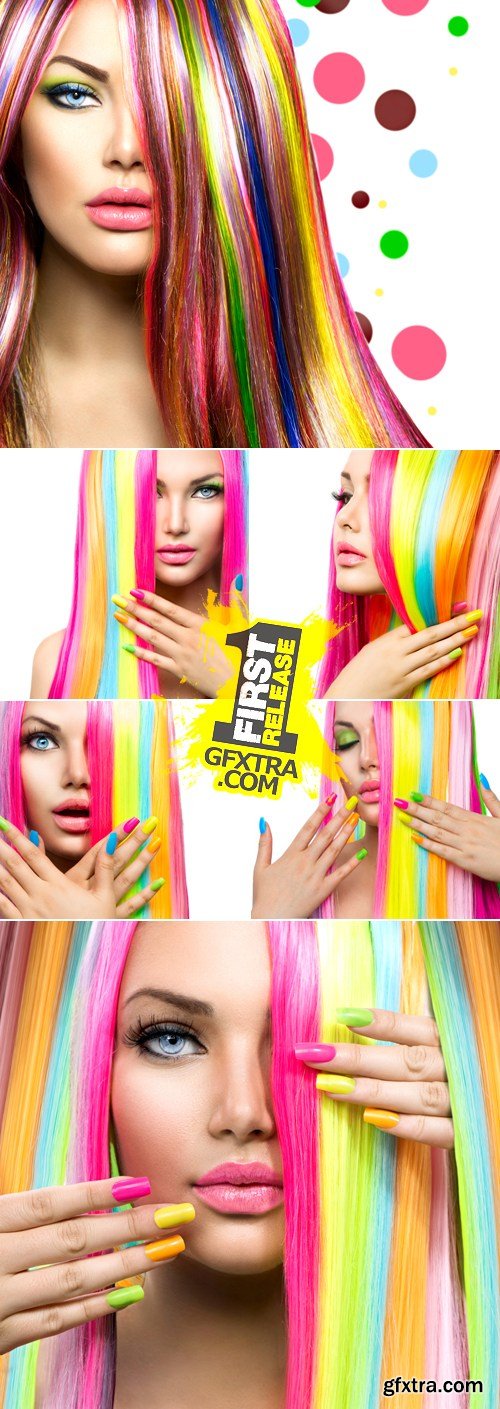 Stock Photo - Woman with Colorful Hair & Nails
