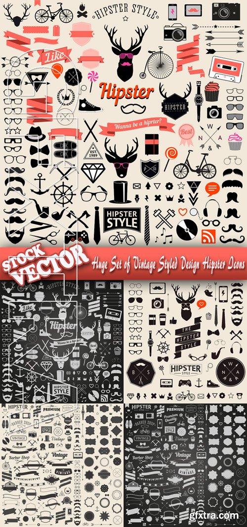 Stock Vector - Huge Set of Vintage Styled Design Hipster Icons