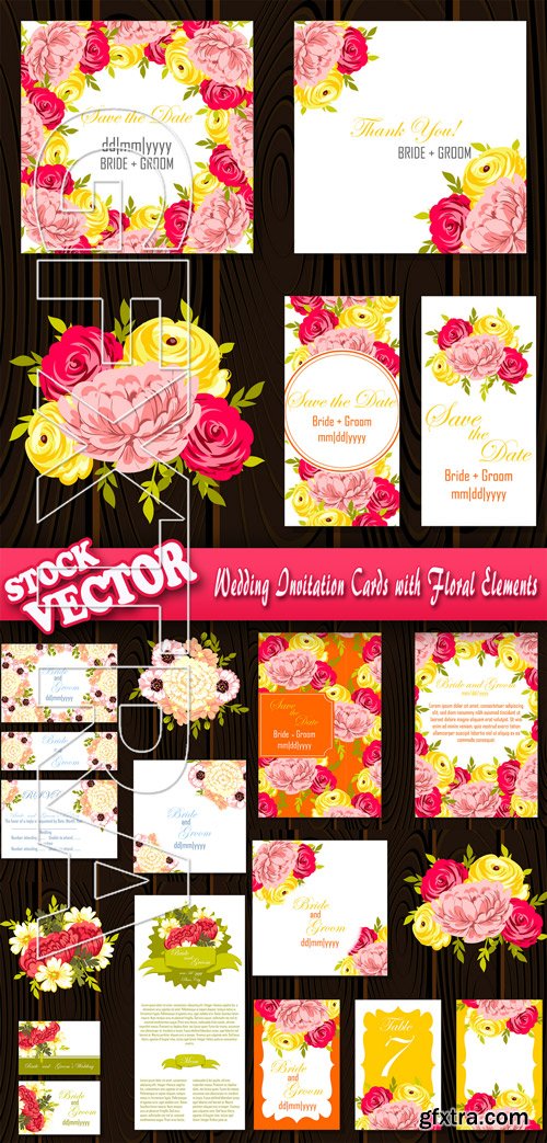 Stock Vector - Wedding Invitation Cards with Floral Elements