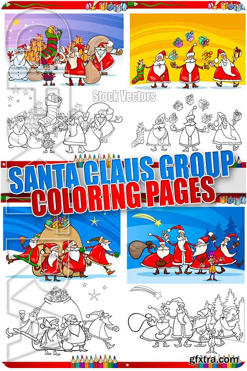 Santa claus group coloring page - Stock Vectors