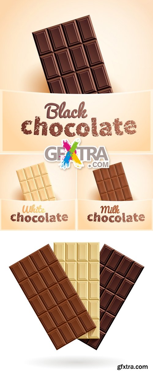 White, Black, Milk Chocolate Bar Vector