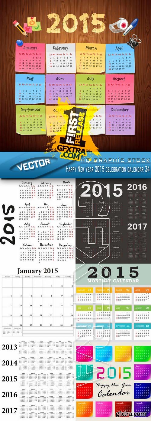 Stock Vector - Happy New year 2015 celebration calendar 34
