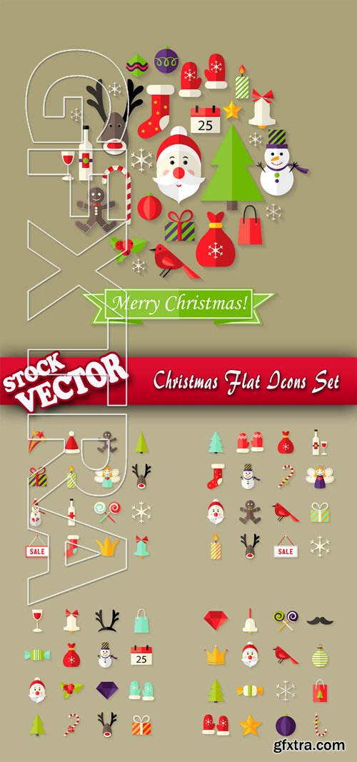Stock Vector - Christmas Flat Icons Set
