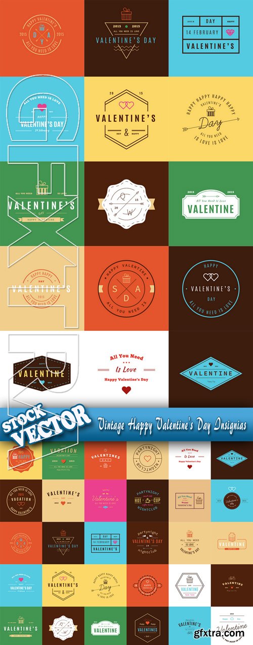 Stock Vector - Vintage Happy Valentine\'s Day Insignias