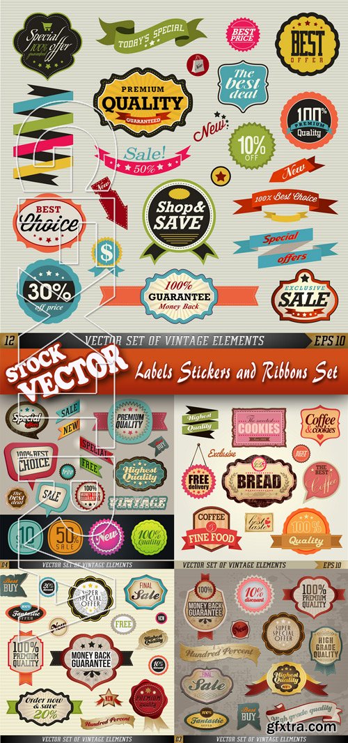 Stock Vector - Labels Stickers and Ribbons Set