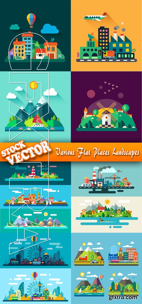 Stock Vector - Various Flat Places Landscapes