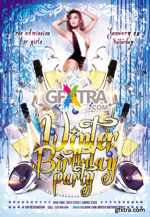 Winter Birthday Party Club Flyer Template