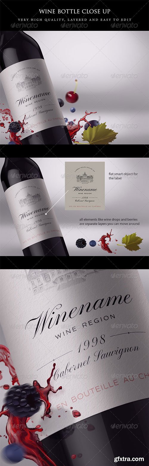 GraphicRiver - Wine Bottle Close-up Mock-up with Fruits