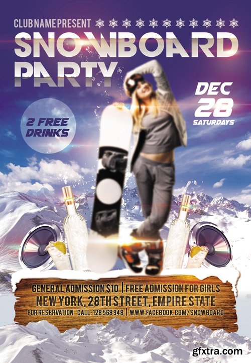 Snowboard Party Flyer PSD Template