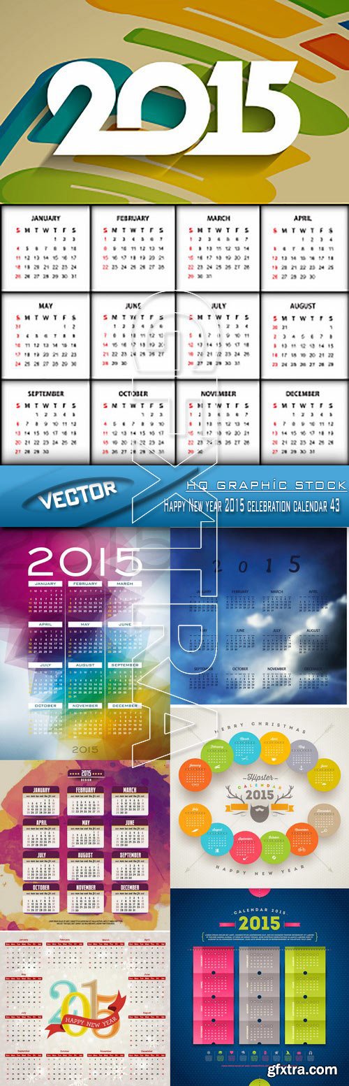 Stock Vector - Happy New year 2015 celebration calendar 43