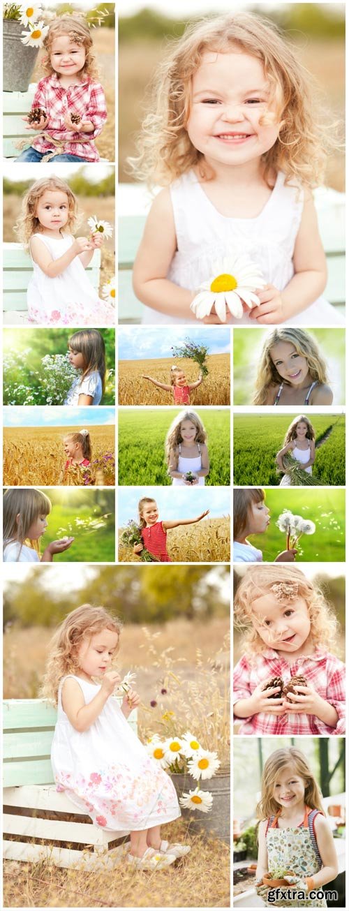 Little girls on the nature - Stock Photo