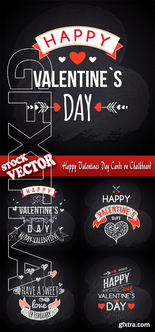 Stock Vector - Happy Valentines Day Cards on Chalkboard