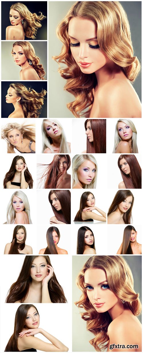 Fashionable girls, beautiful hairstyles, makeup - stock photos