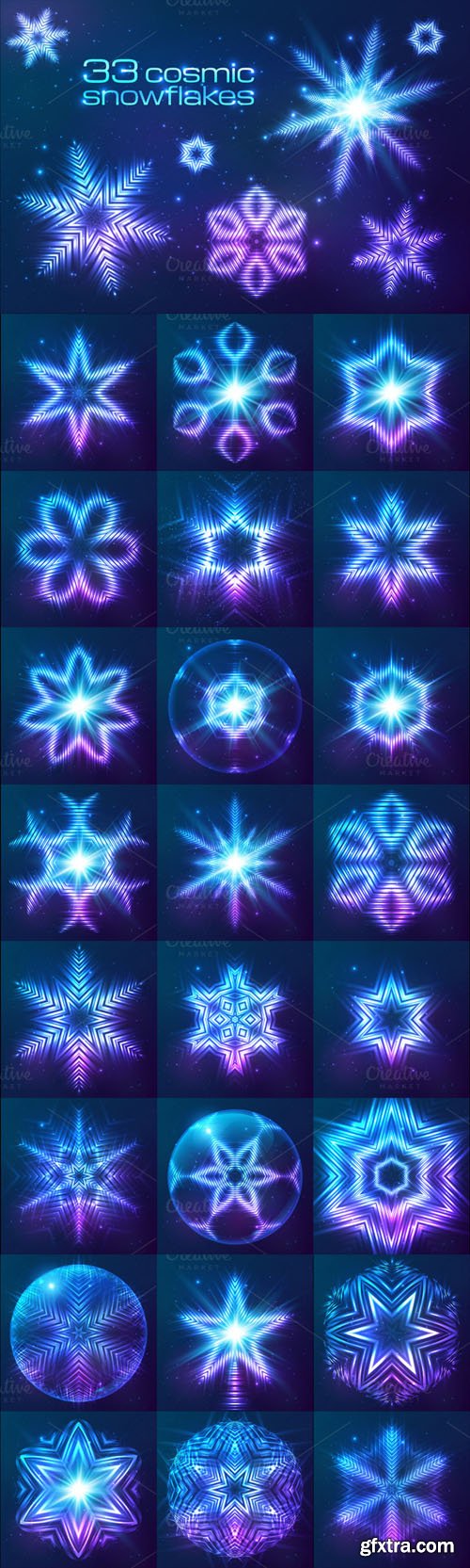 33 cosmic shining vector snowflakes - CM 100495