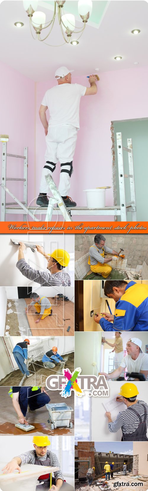 Workers make repairs in the apartment stock photos