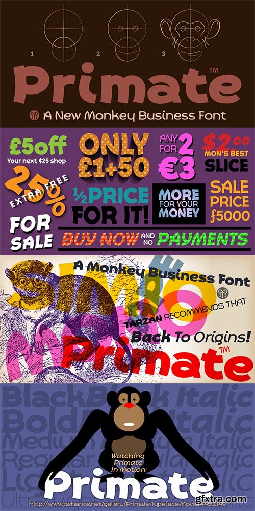 Primate Font Family - 12 Fonts $240
