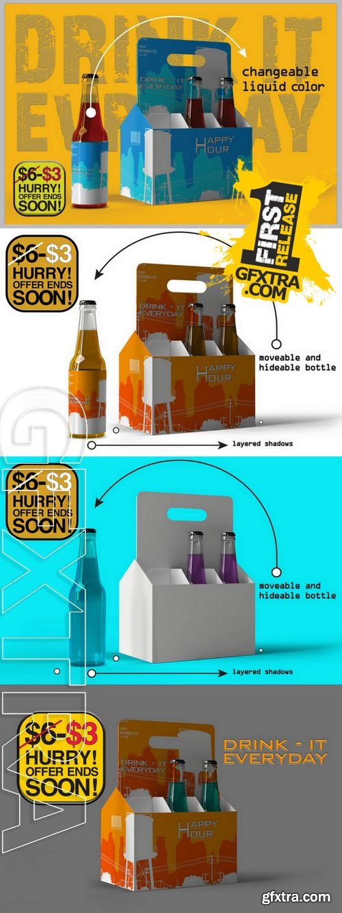 Six Pack Beer Bottle Mock Up - CM 147934