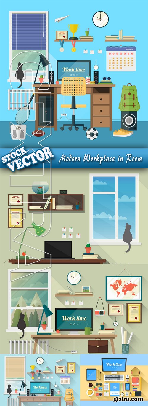Stock Vector - Modern Workplace in Room
