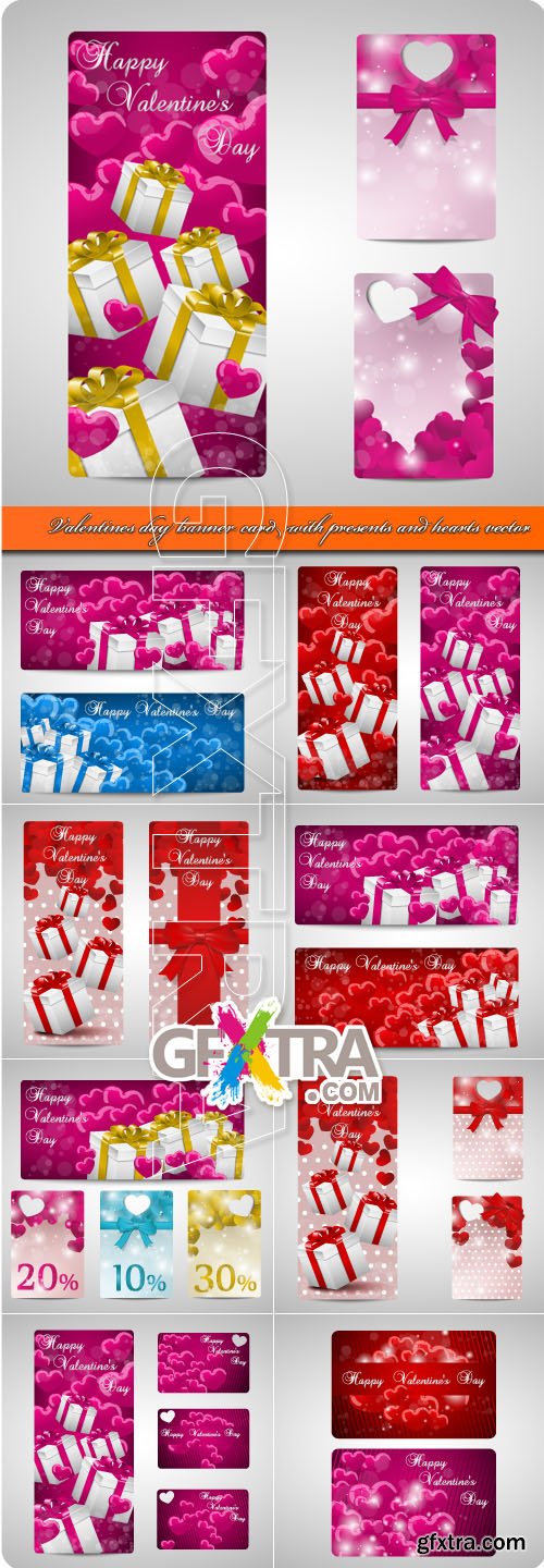 Valentines day banner card with presents and hearts vector
