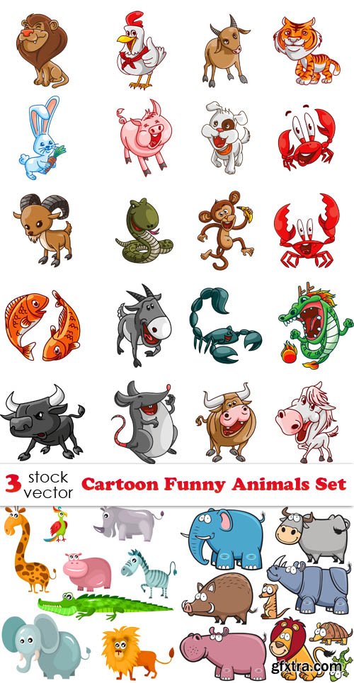 Vectors - Cartoon Funny Animals Set