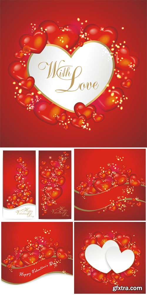 Valentine\'s Day Backgrounds, Banners, Hearts #3, 5xEPS