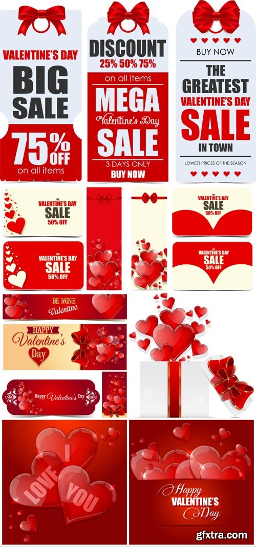 Valentine\'s Day Backgrounds, Banners, Hearts #5, 8xEPS