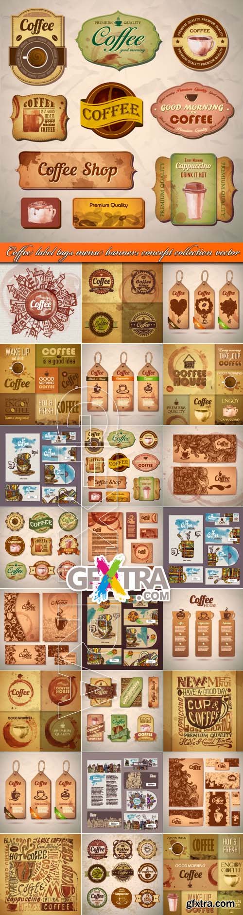 Coffee label tags menu banners concept collection vector