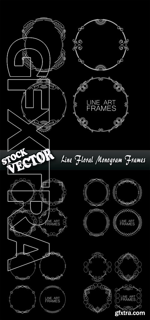 Stock Vector - Line Floral Monogram Frames