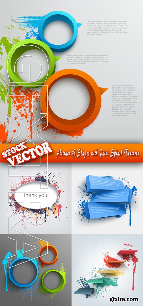 Stock Vector - Abstract 3d Shapes with Paint Splash Textures