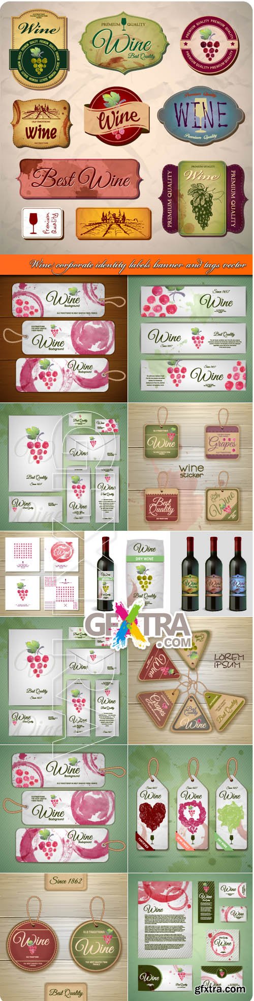 Wine corporate identity labels banner and tags vector