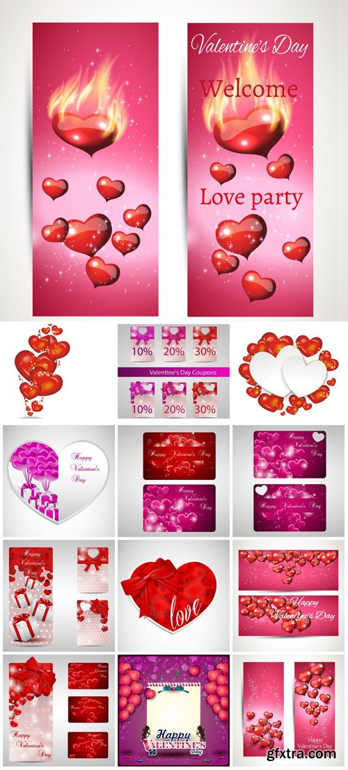 Valentine\'s Day Backgrounds, Banners, Hearts #8, 15xEPS