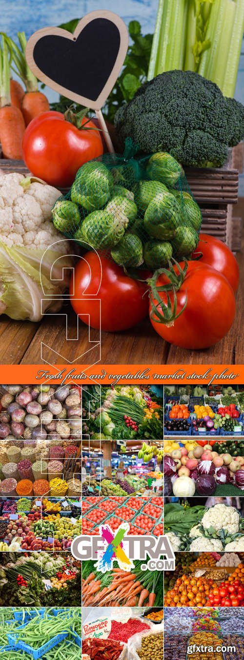 Fresh fruits and vegetables market stock photo