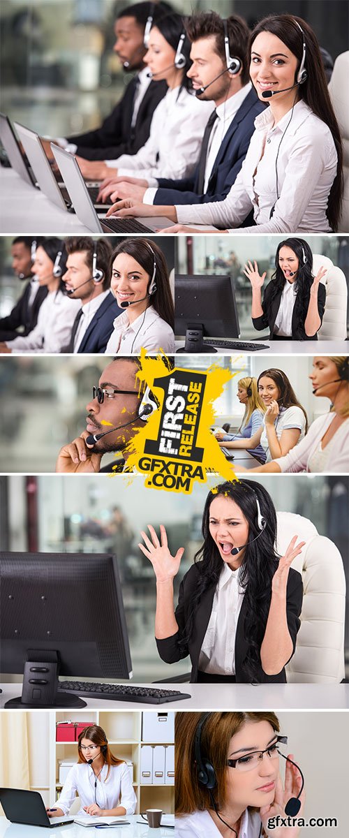Stock Photo Call centre agents talking on the headset in the office