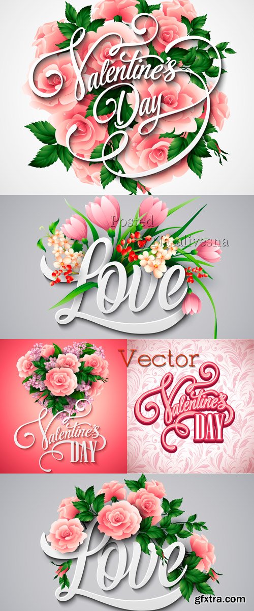 Flower compositions with flowers in Vector - Valentine\'s day