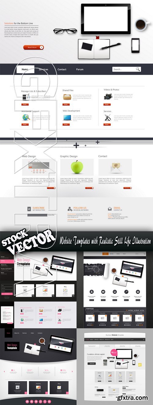 Website Templates with Realistic Still Life Illustration 5xEPS