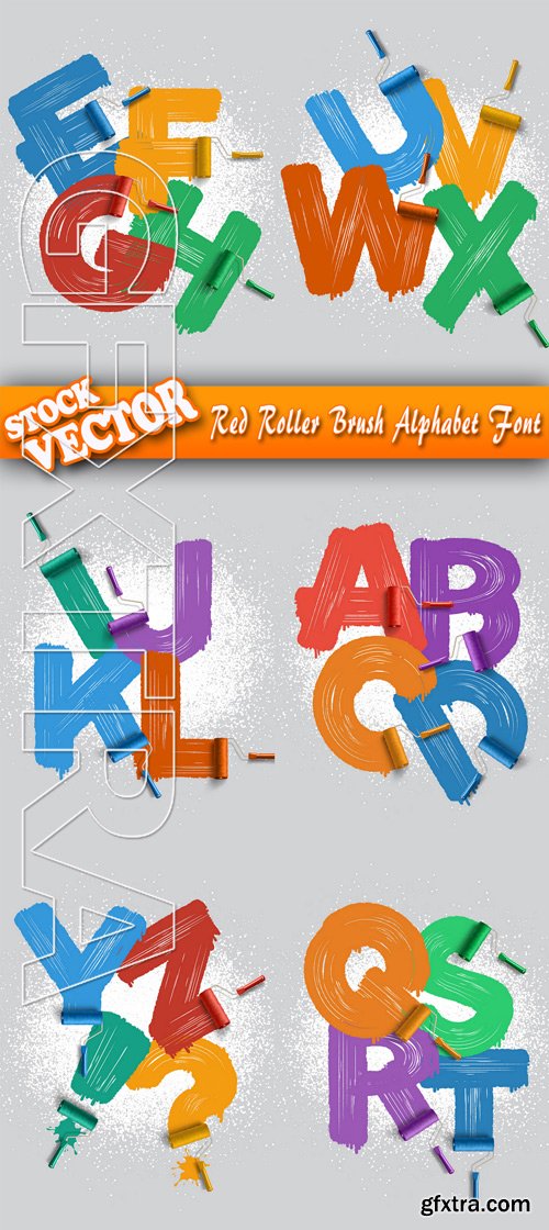 Stock Vector - Red Roller Brush Alphabet Font