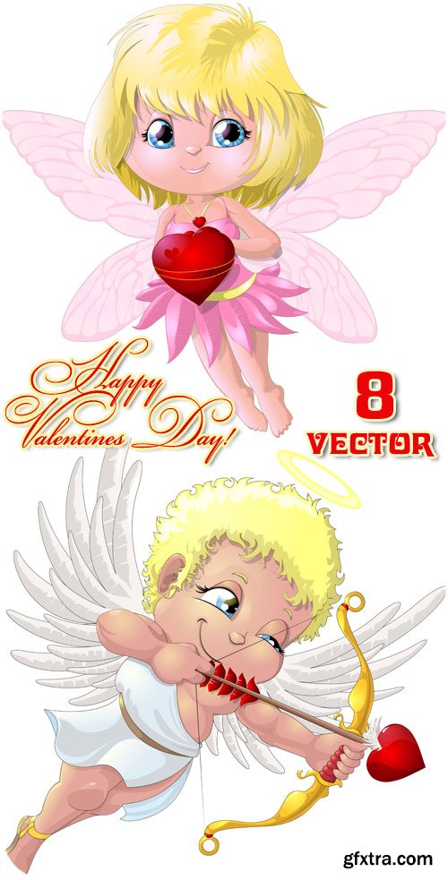 Angels, Animals with Hearts, Valentine\'s Day 8xEPS
