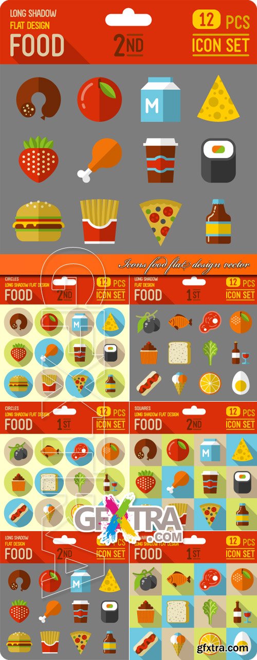 Icons food flat design vector