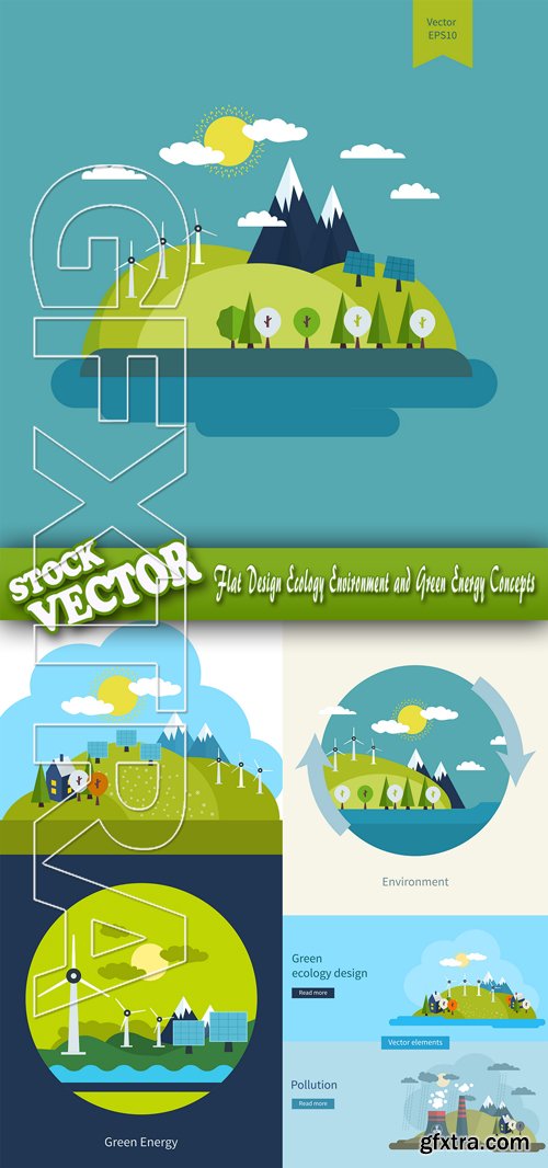 Stock Vector - Flat Design Ecology Environment and Green Energy Concepts
