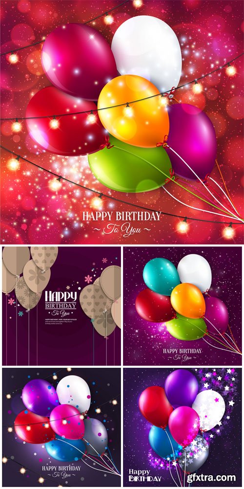 Happy birthday, balloons, vector backgrounds
