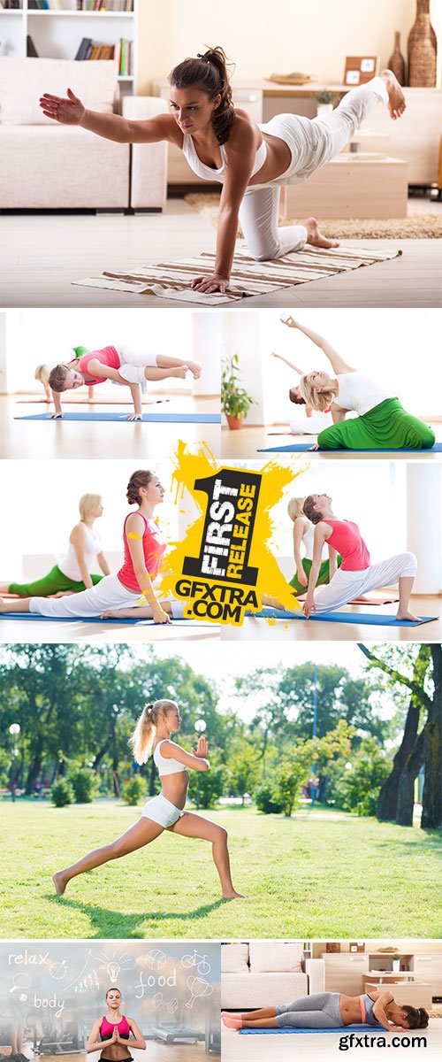 Stock Photo Young attractive girls do yoga