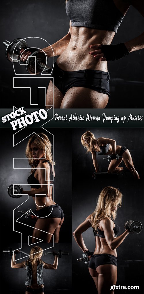 Stock Photo - Brutal Athletic Woman Pumping up Muscles