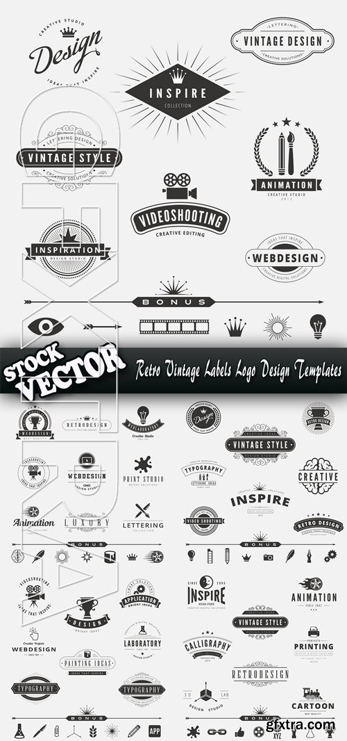 Stock Vector - Retro Vintage Labels Logo Design Templates