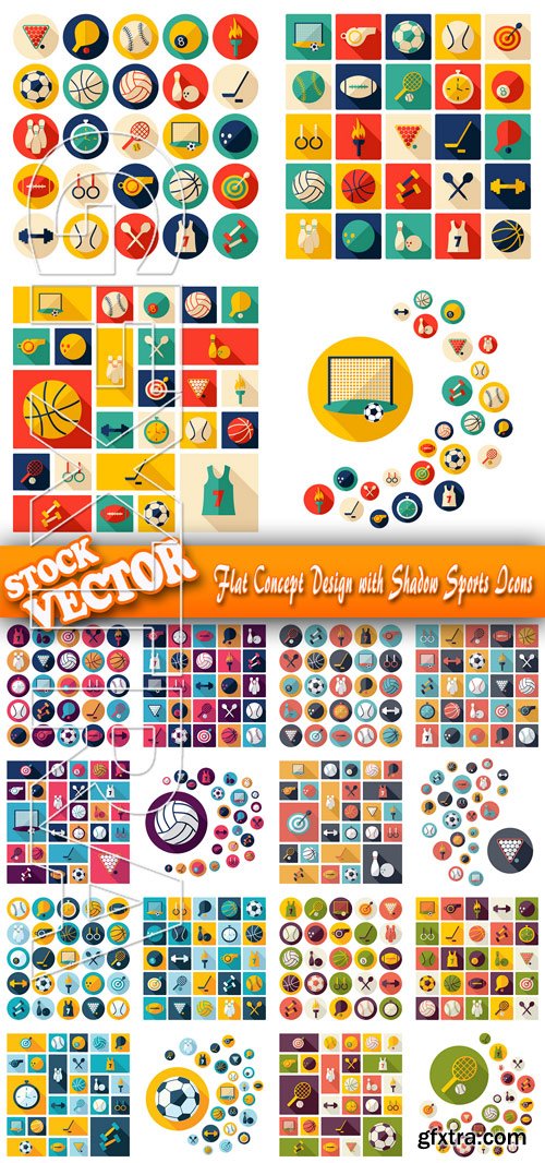 Stock Vector - Flat Concept Design with Shadow Sports Icons