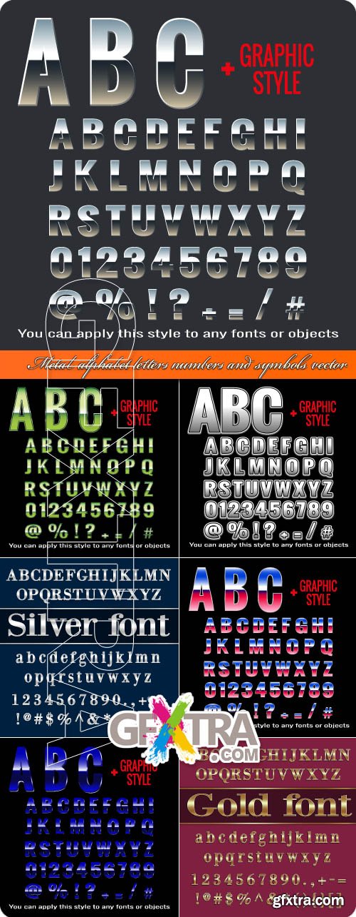 Metal alphabet letters numbers and symbols vector