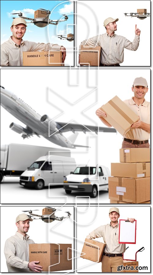 Transport logistics chain, drone delivery - Stock photo