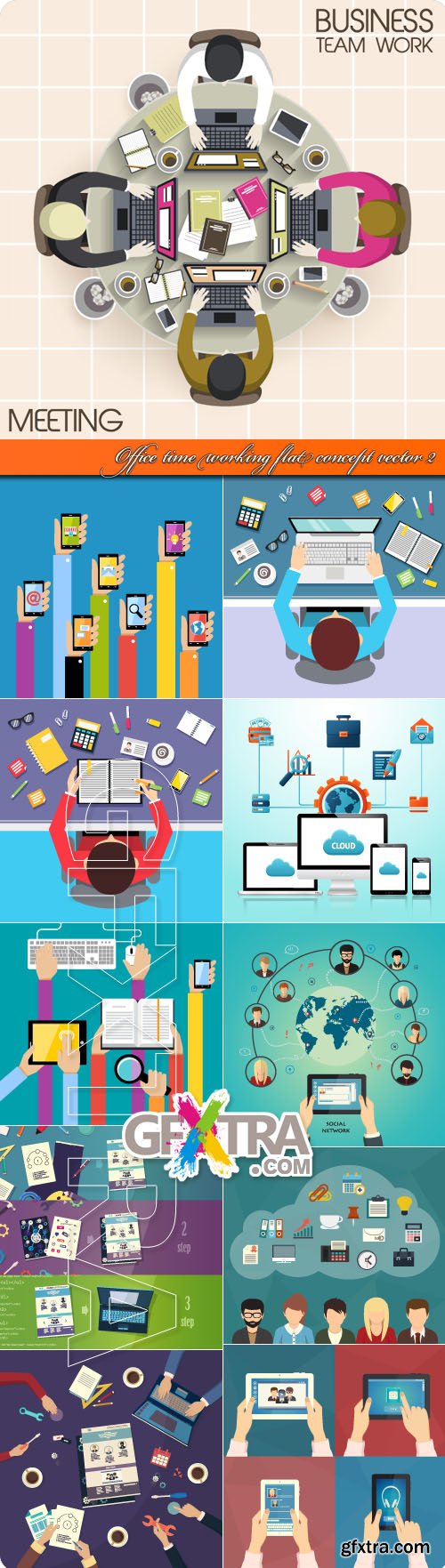 Office time working flat concept vector 2