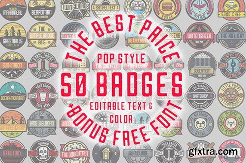 50 Pop Badges + Varsita Rough Font